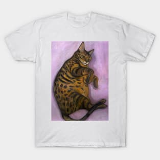 Funny sleeping bengal cat oil painting T-Shirt